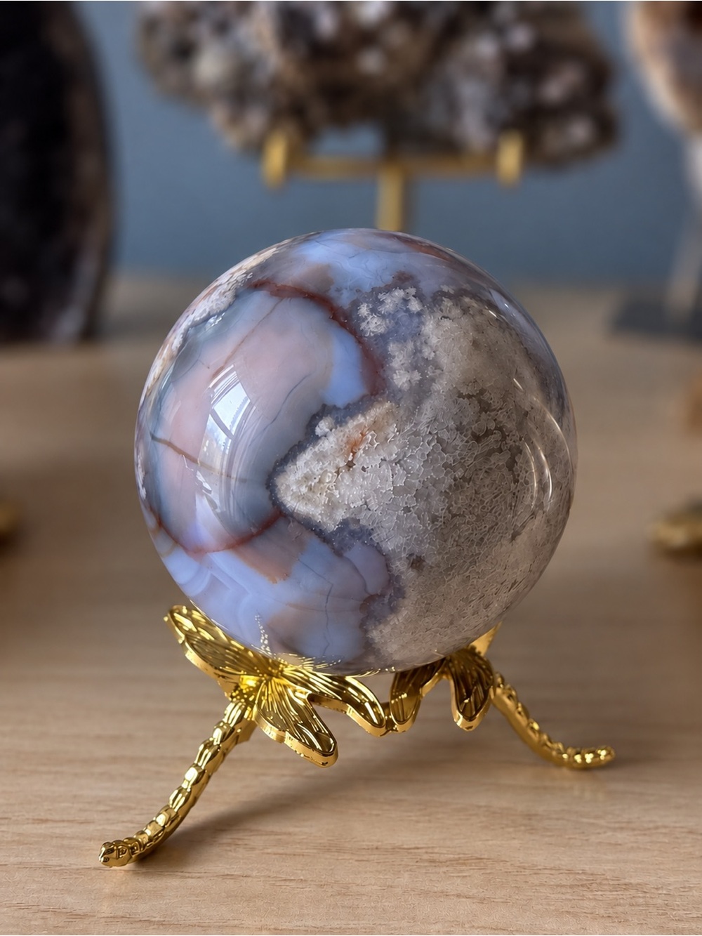 Stunning 58mm Blue Flower Agate Natural Crystal Sphere